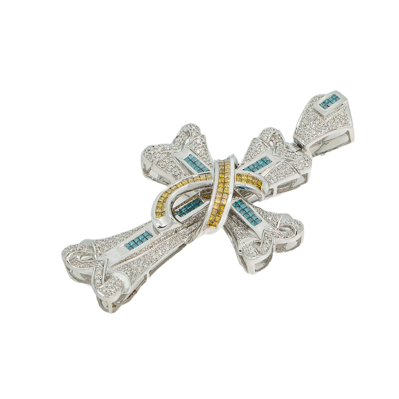 14k Diamond Cross Blue/Yellow 3.69ctw
