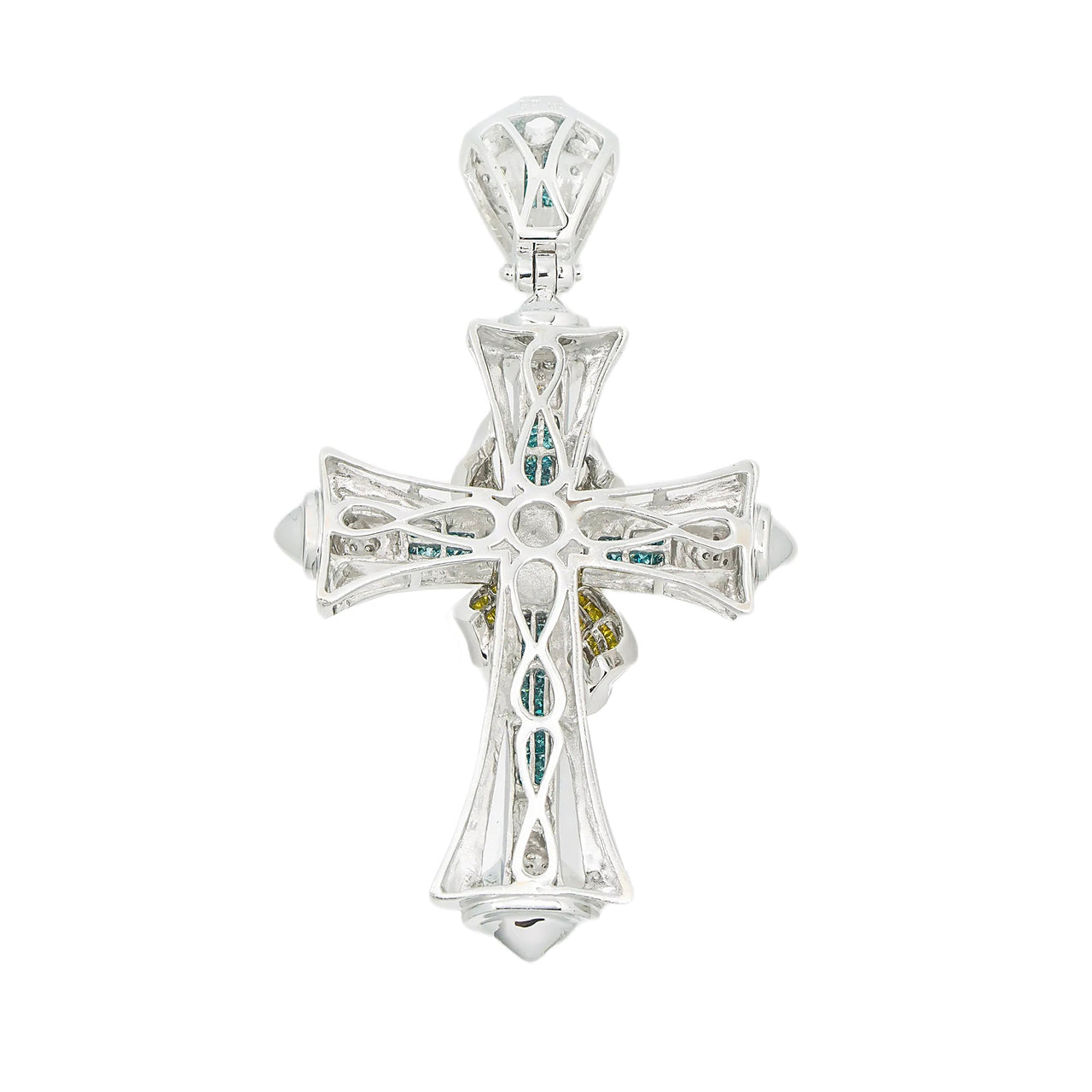 14k Diamond Cross Blue/Yellow 3ctw