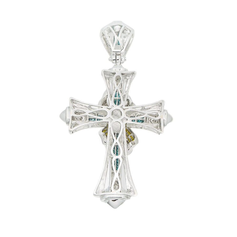 14k Diamond Cross Blue/Yellow 3ctw