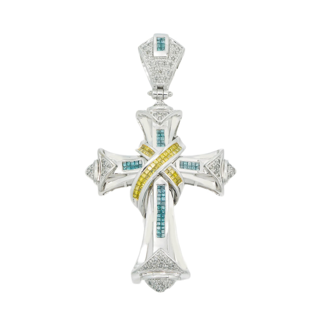 14k Diamond Cross Blue/Yellow 3ctw