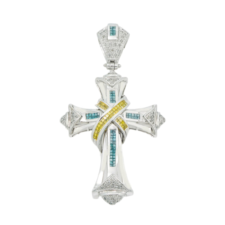 14k Diamond Cross Blue/Yellow 3ctw