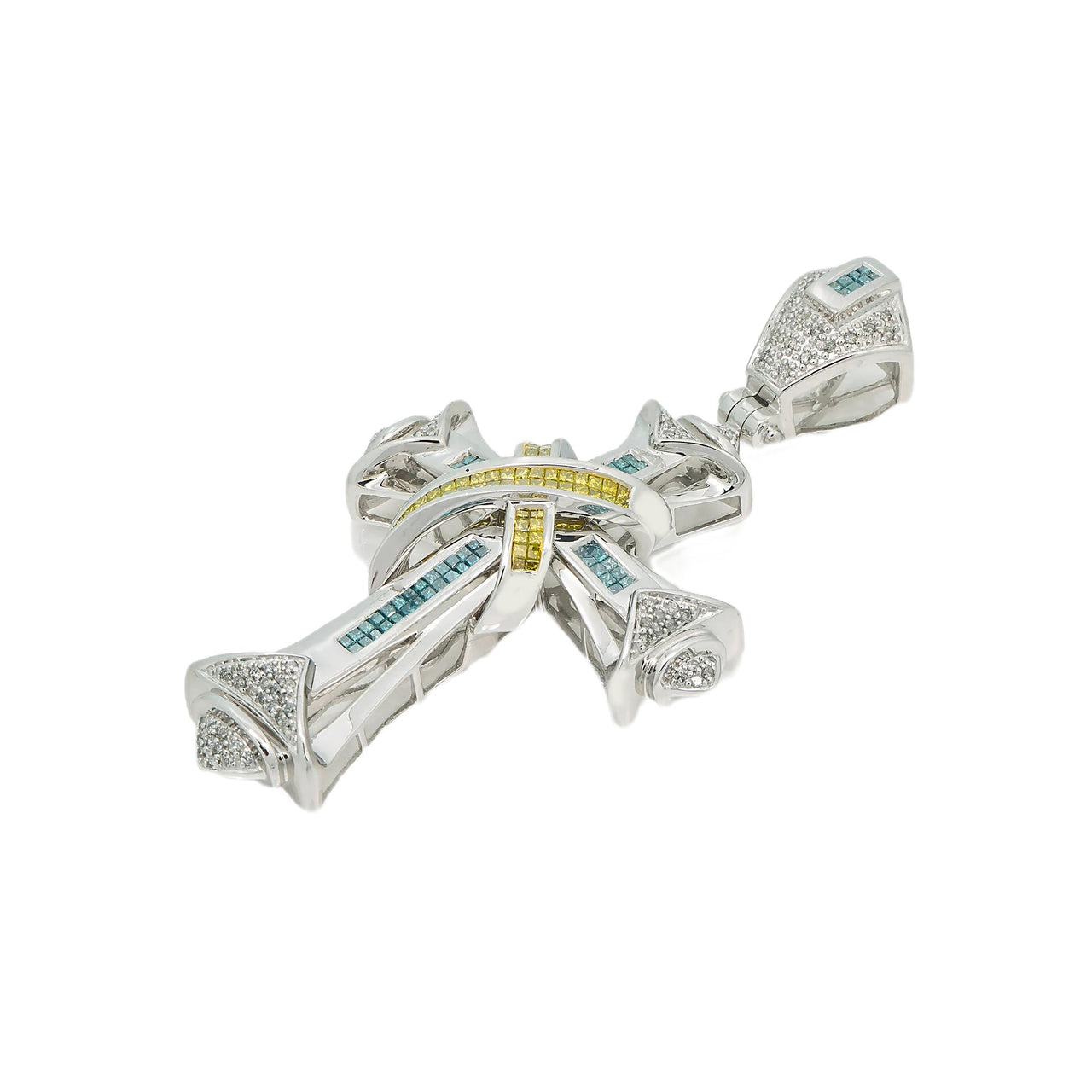 14k Diamond Cross Blue/Yellow 3ctw