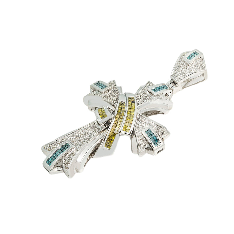 14k Diamond Cross Blue/Yellow/White Princess Chanel Set 2.25ctw
