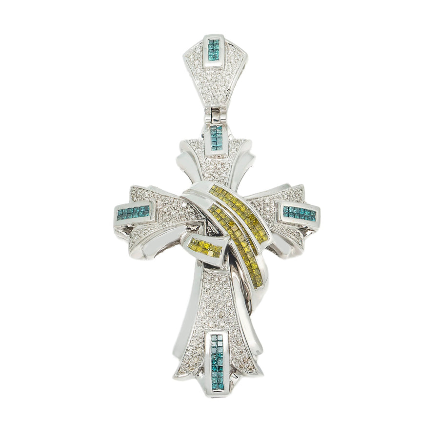 14k Diamond Cross Blue/Yellow/White Princess Chanel Set 2.25ctw
