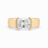 Thumbnail for 14K Gold Cushion Cut Lab Diamond Men's Half Bezel Ring 3.06 CTW