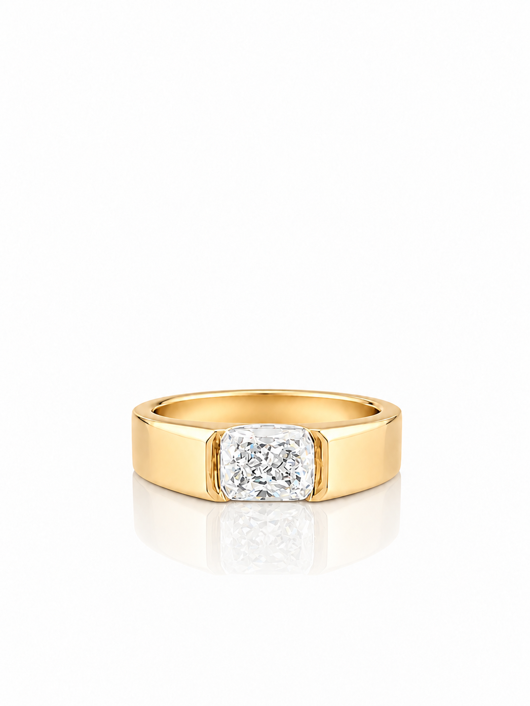 14K Gold Emerald Cut Lab Diamond Men's Flush Set Ring 1.01 CTW