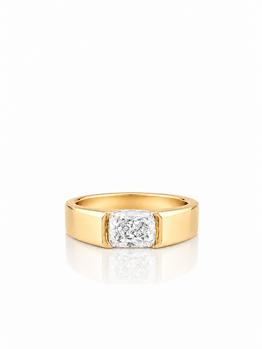 14K Gold Emerald Cut Lab Diamond Men's Flush Set Ring 1.01 CTW