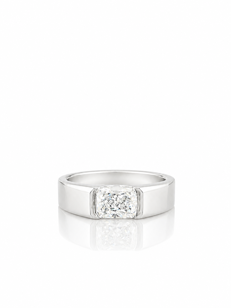 14K Gold Emerald Cut Lab Diamond Men's Flush Set Ring 1.01 CTW