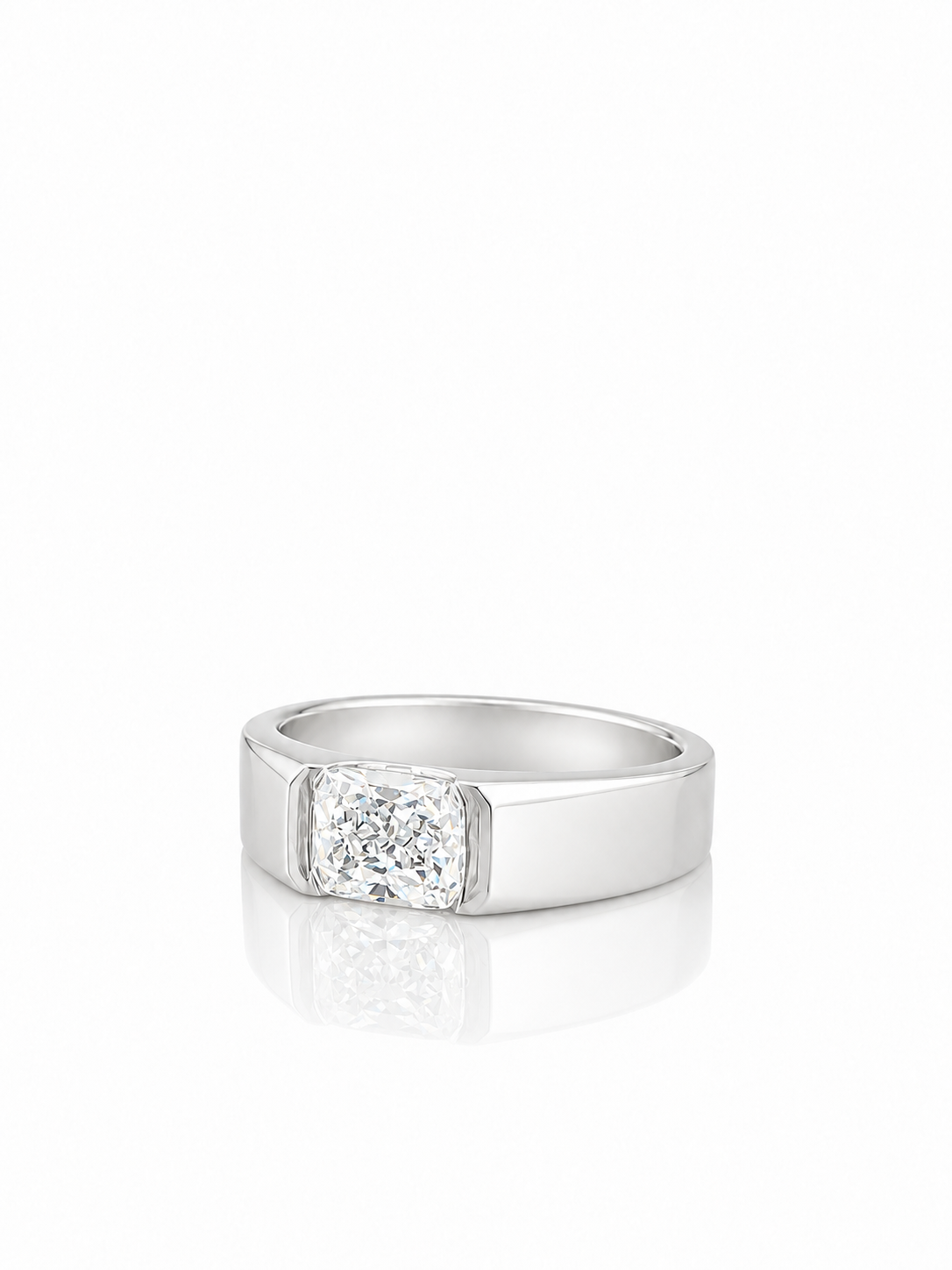14K Gold Emerald Cut Lab Diamond Men's Flush Set Ring 1.01 CTW