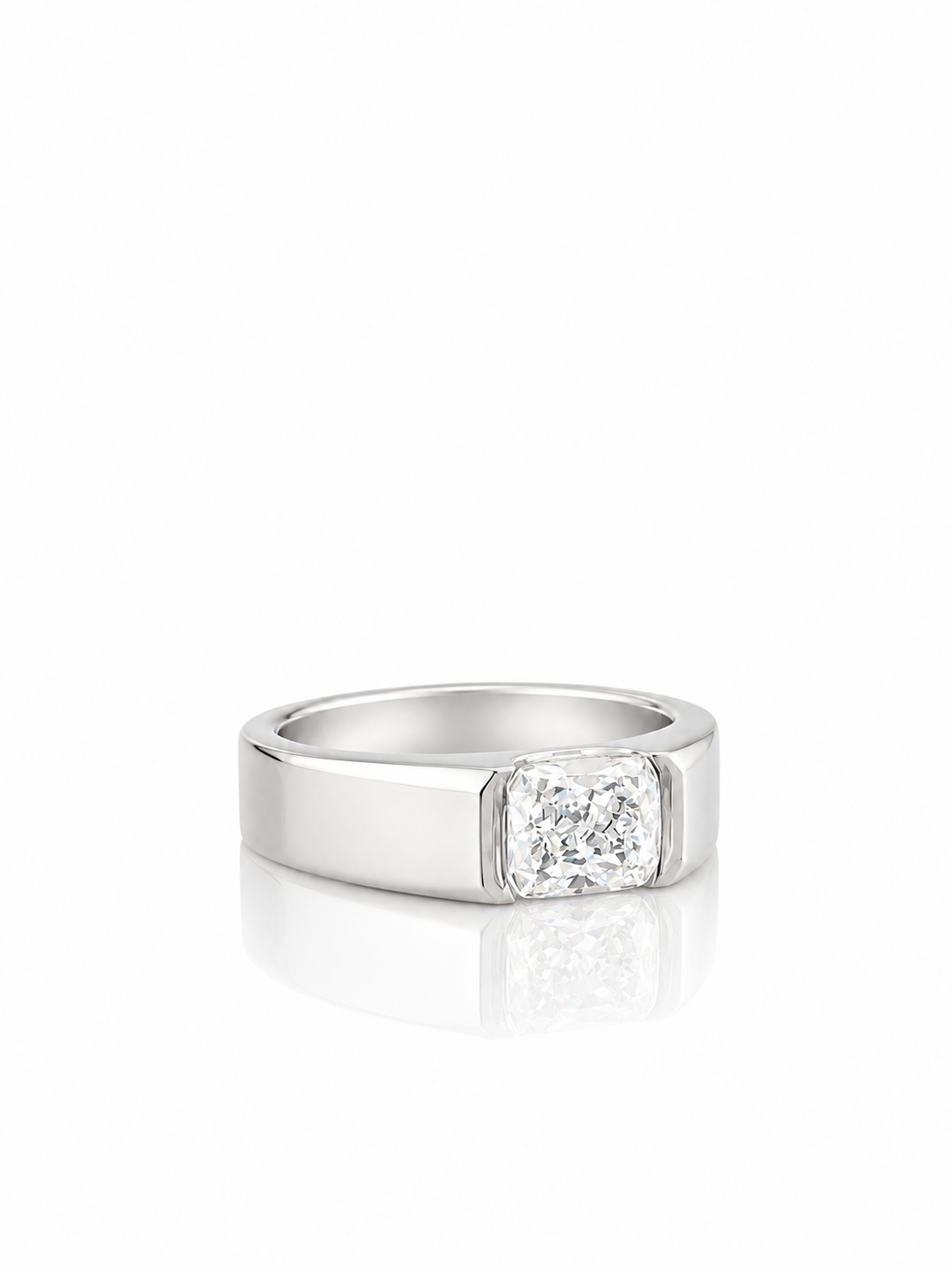 14K Gold Emerald Cut Lab Diamond Men's Flush Set Ring 1.01 CTW