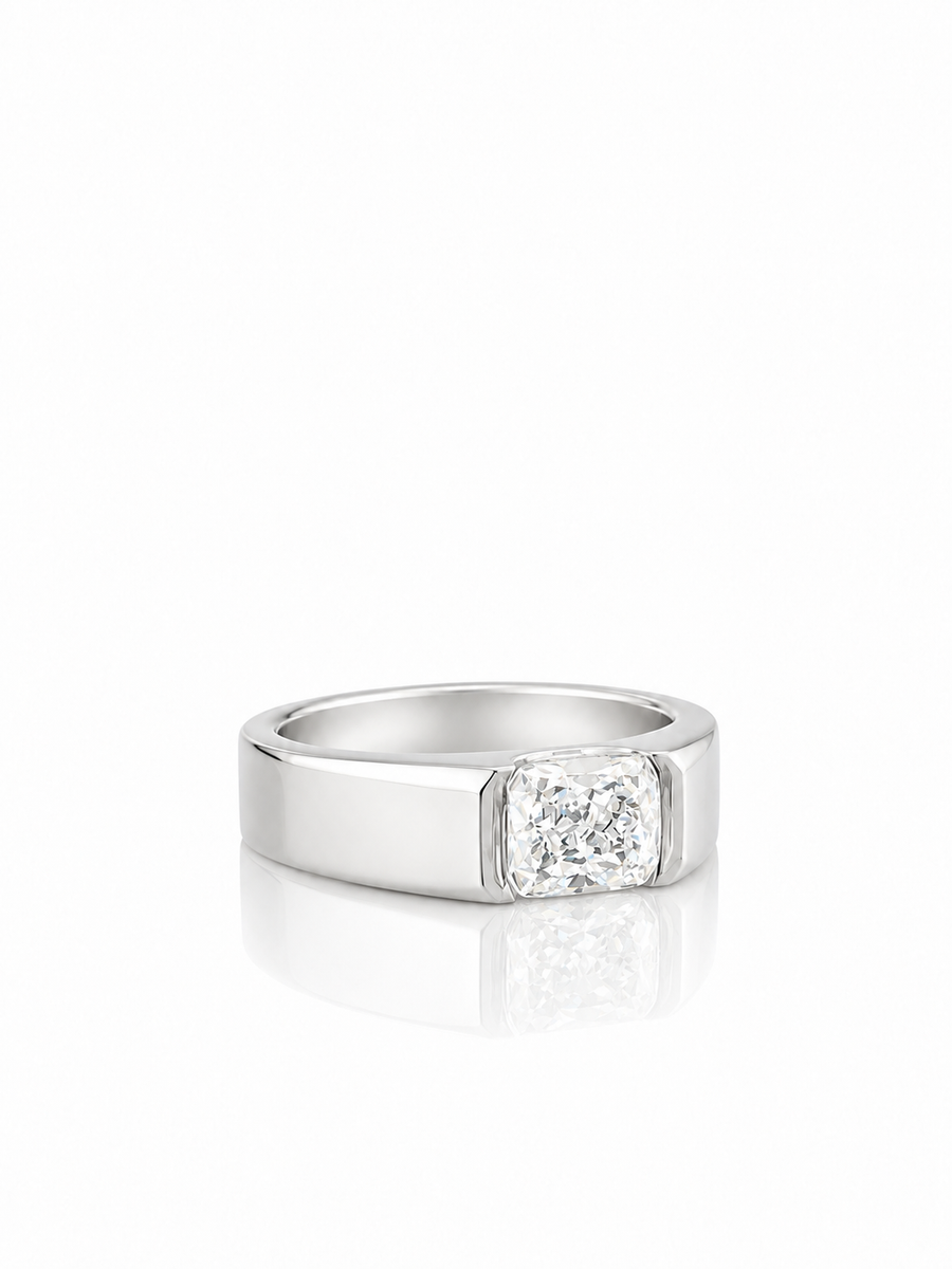 14K Gold Emerald Cut Lab Diamond Men's Flush Set Ring 1.01 CTW
