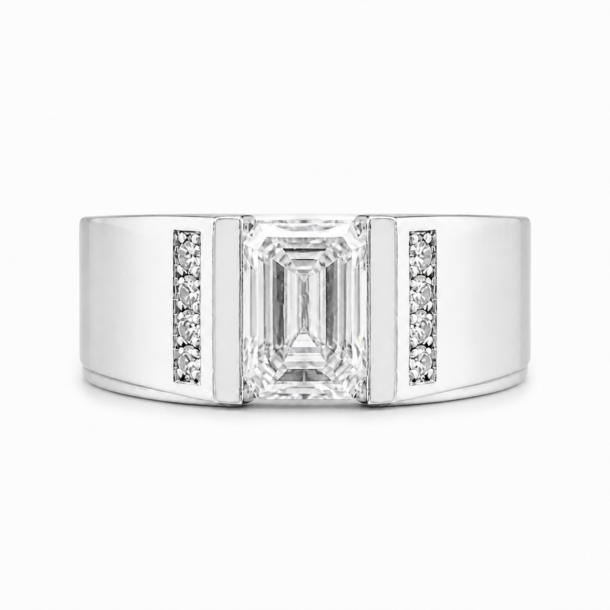 14K Gold Emerald Cut Lab Diamond Men's Ring with Pavé 1.56 CTW