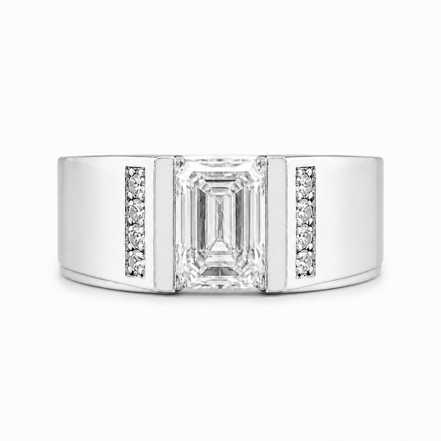 14K Gold Emerald Cut Lab Diamond Men's Ring with Pavé 1.56 CTW