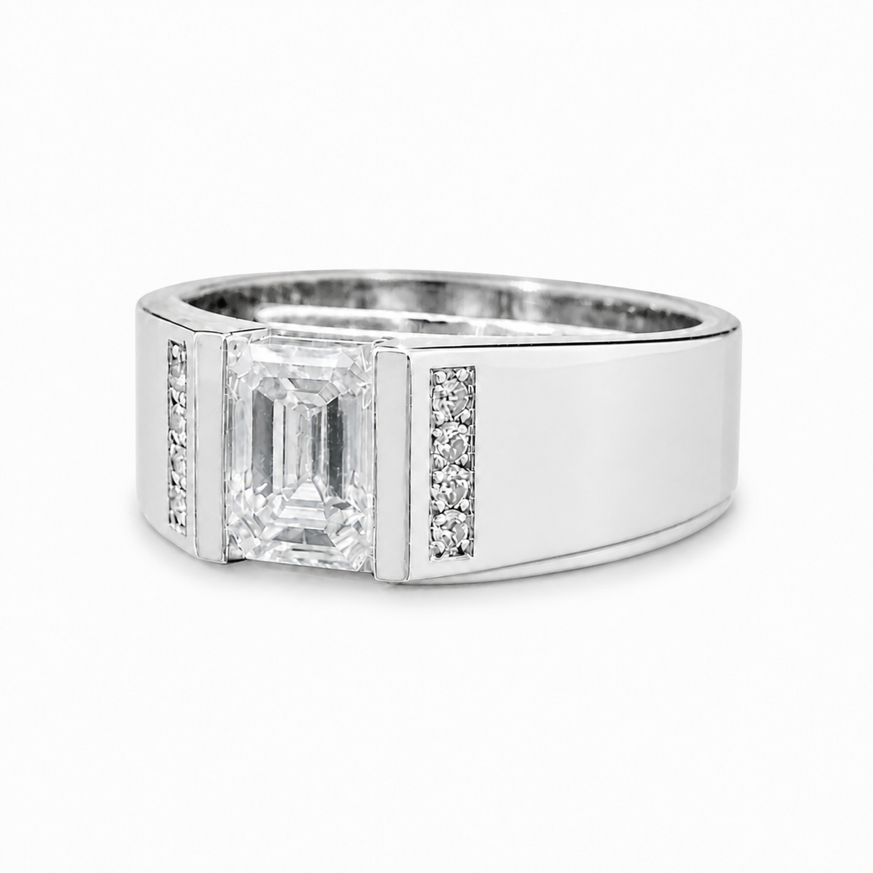 14K Gold Emerald Cut Lab Diamond Men's Ring with Pavé 1.56 CTW