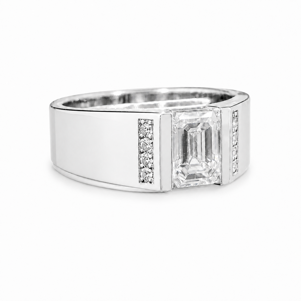 14K Gold Emerald Cut Lab Diamond Men's Ring with Pavé 1.56 CTW