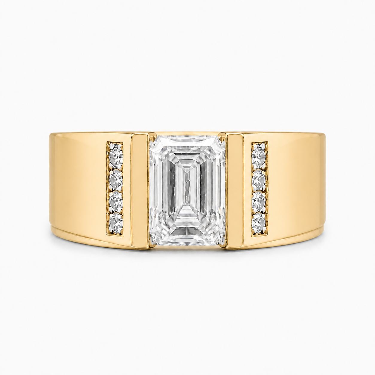 14K Gold Emerald Cut Lab Diamond Men's Ring with Pavé 1.56 CTW