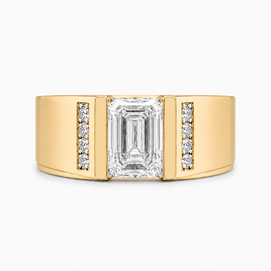 14K Gold Emerald Cut Lab Diamond Men's Ring with Pavé 1.56 CTW