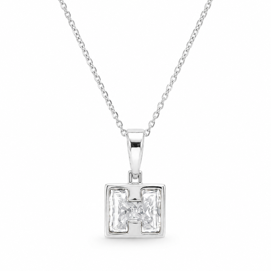 14K Gold Lab Diamond Letter Pendant with Chain 1 CTW