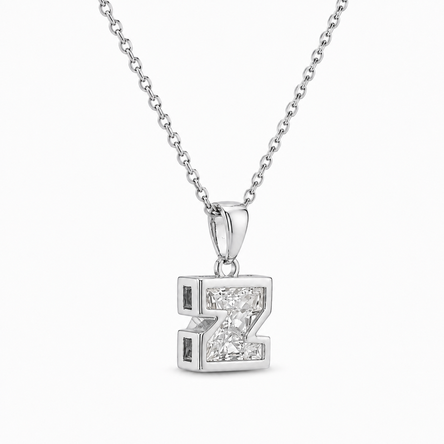 14K Gold Lab Diamond Letter Pendant with Chain 1 CTW