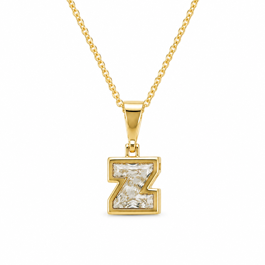 14K Gold Lab Diamond Letter Pendant with Chain 1 CTW