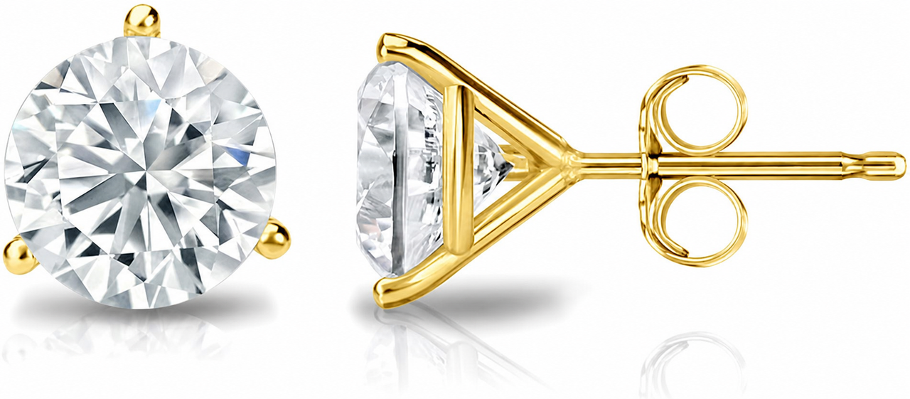 14K Gold Lab Diamond Round Martini Setting Stud Earrings