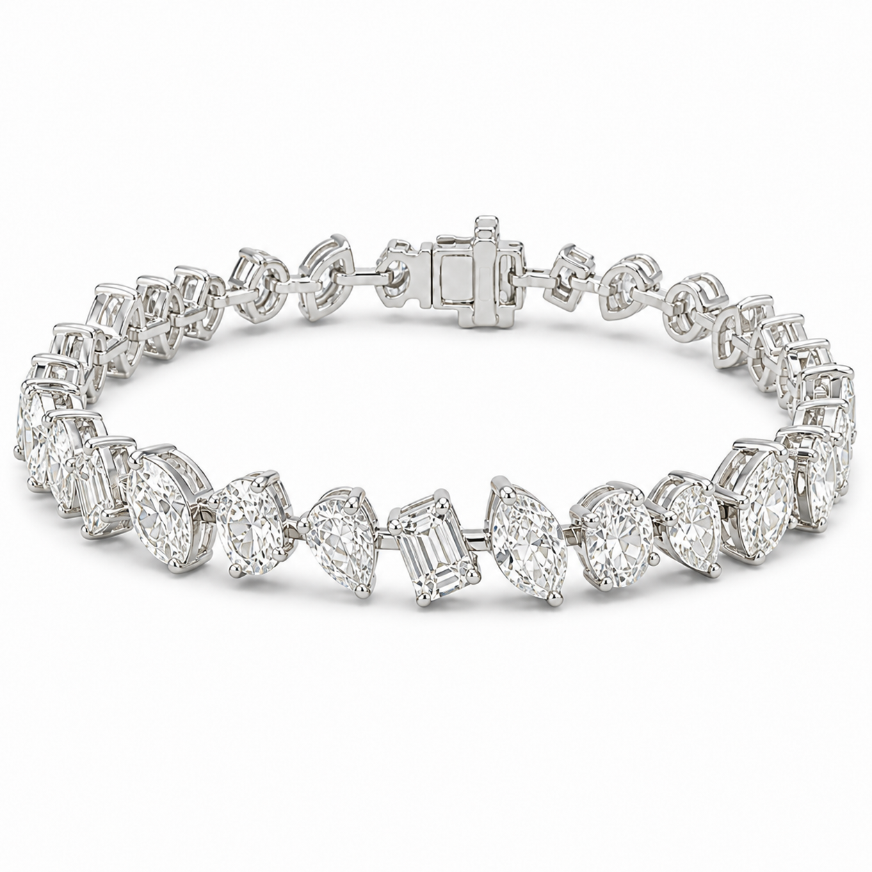 14K Gold Mixed Fancy Cut Lab Diamond Bracelet