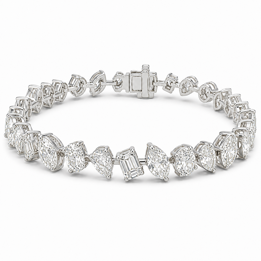 14K Gold Mixed Fancy Cut Lab Diamond Bracelet