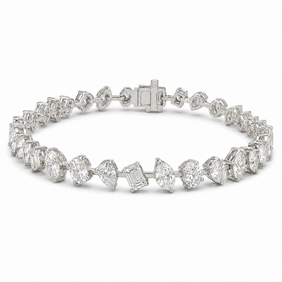 14K Gold Mixed Fancy Cut Lab Diamond Bracelet