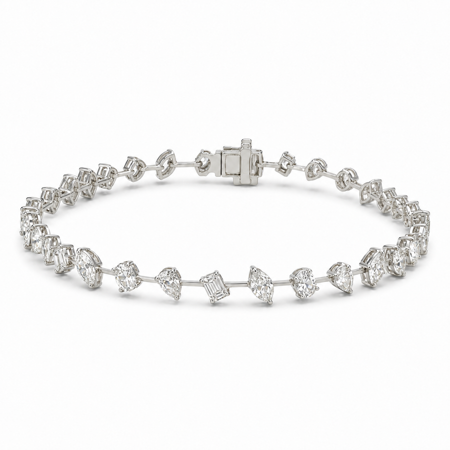 14K Gold Mixed Fancy Cut Lab Diamond Bracelet