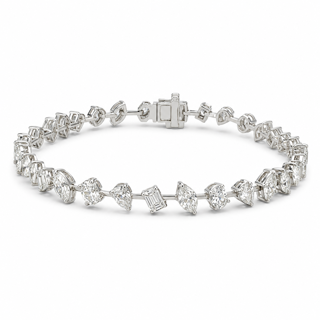 14K Gold Mixed Fancy Cut Lab Diamond Bracelet