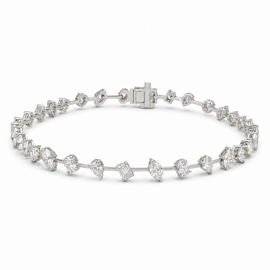14K Gold Mixed Fancy Cut Lab Diamond Bracelet