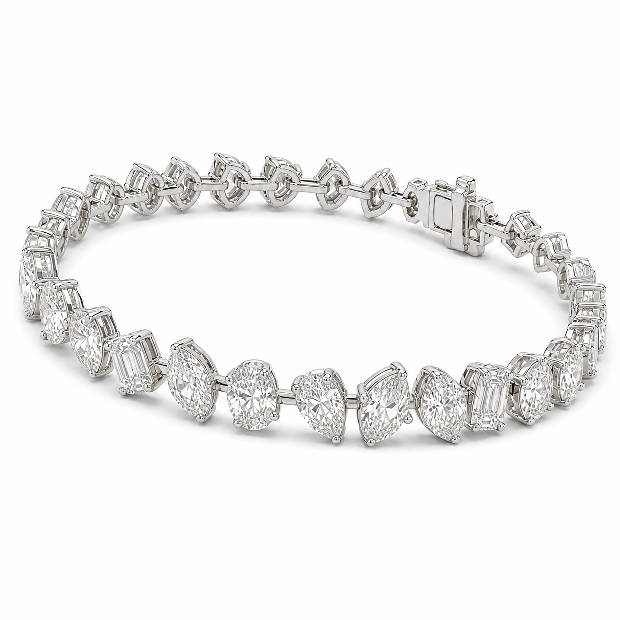 14K Gold Mixed Fancy Cut Lab Diamond Bracelet