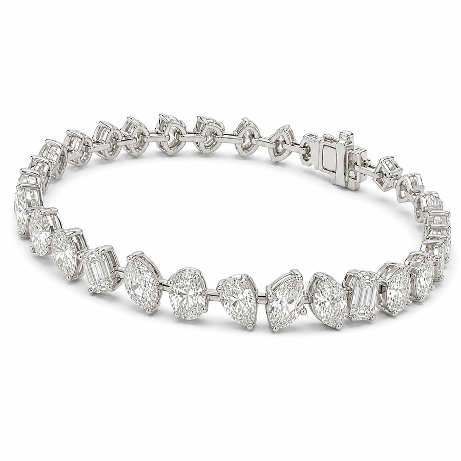 14K Gold Mixed Fancy Cut Lab Diamond Bracelet