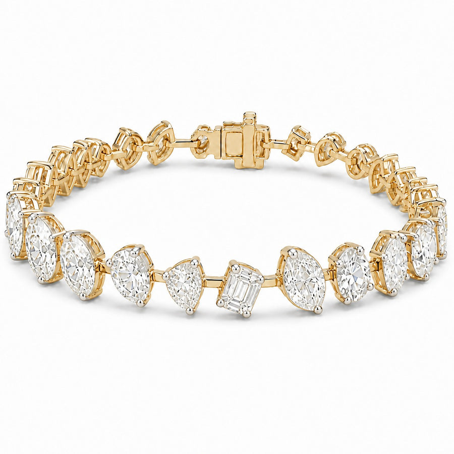 14K Gold Mixed Fancy Cut Lab Diamond Bracelet