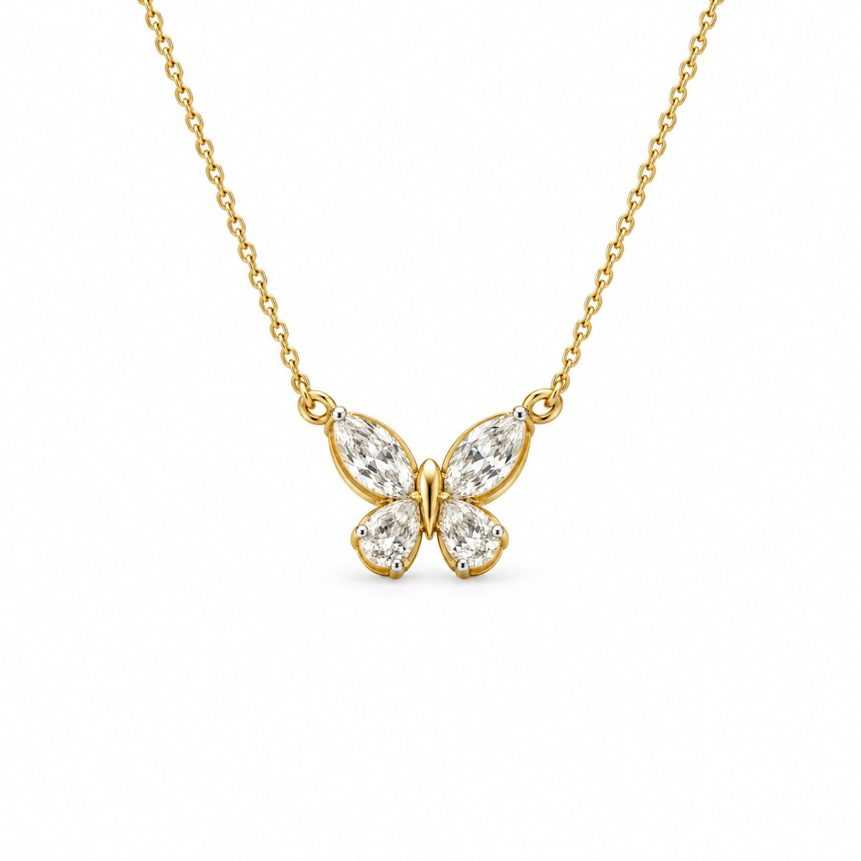 14K Gold Pear & Marquise Lab Diamond Butterfly Pendant 2.39 CTW