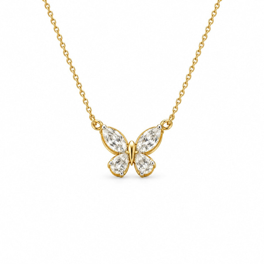 14K Gold Pear & Marquise Lab Diamond Butterfly Pendant 2.39 CTW
