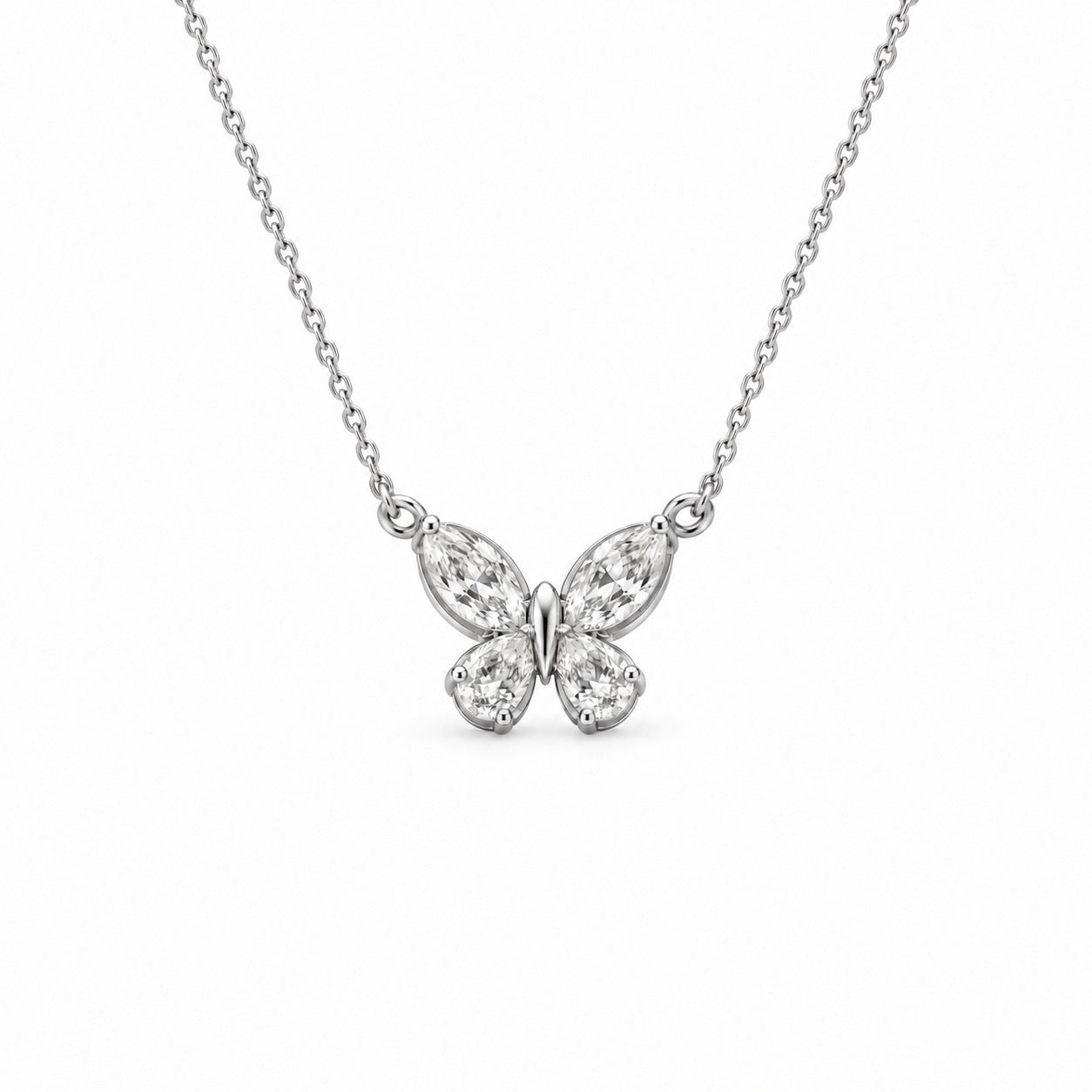 14K Gold Pear & Marquise Lab Diamond Butterfly Pendant 2.39 CTW