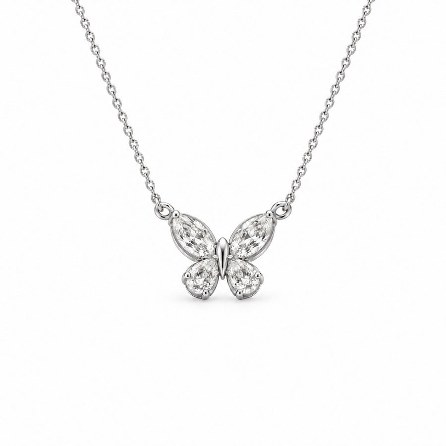 14K Gold Pear & Marquise Lab Diamond Butterfly Pendant 2.39 CTW