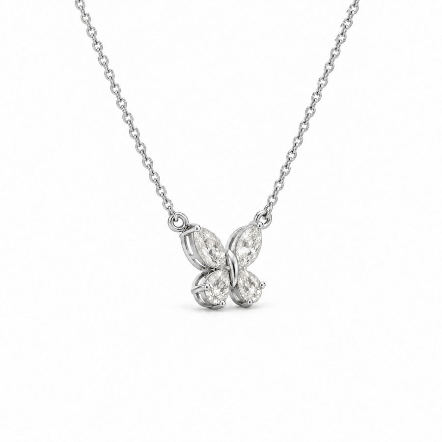 14K Gold Pear & Marquise Lab Diamond Butterfly Pendant 2.39 CTW