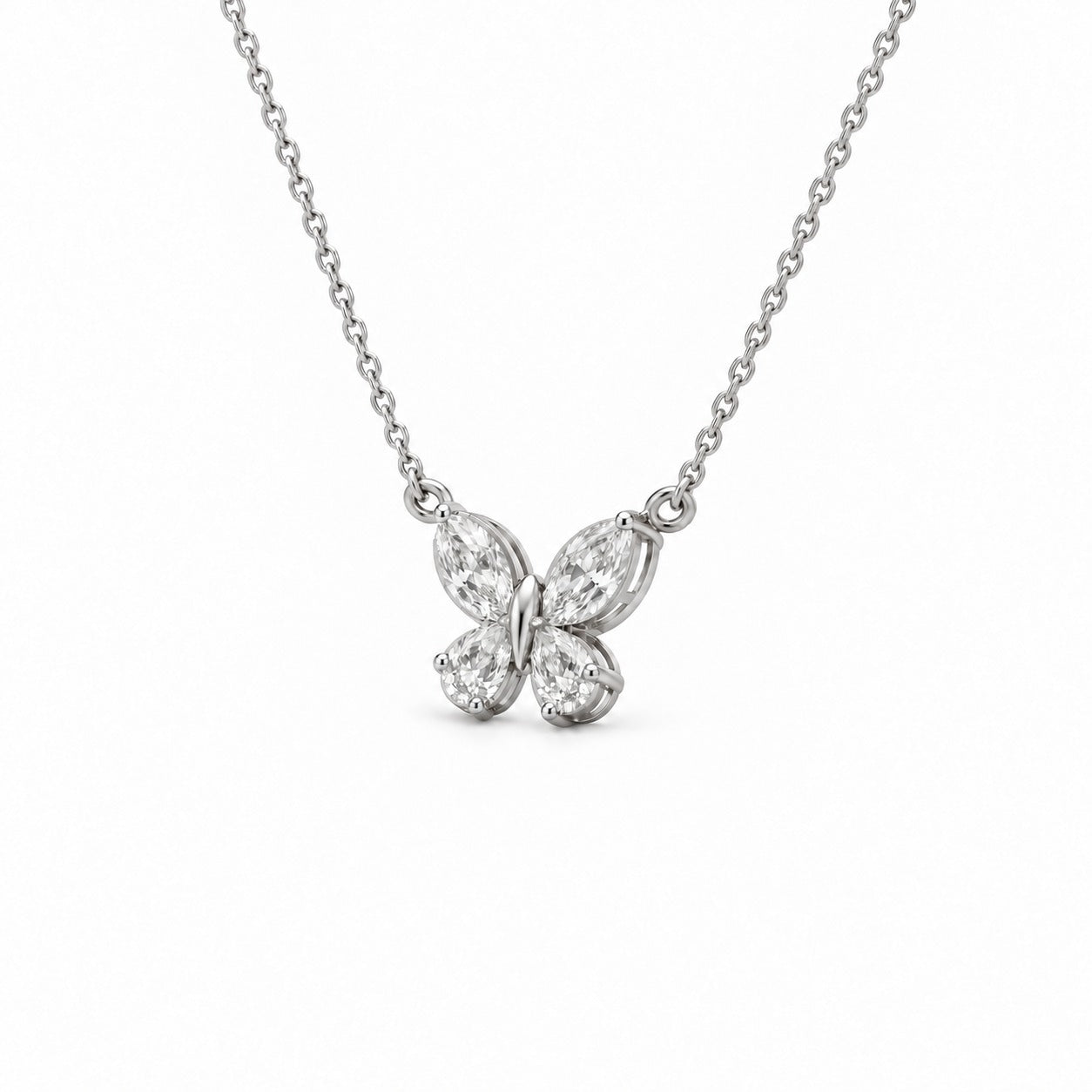14K Gold Pear & Marquise Lab Diamond Butterfly Pendant 2.39 CTW