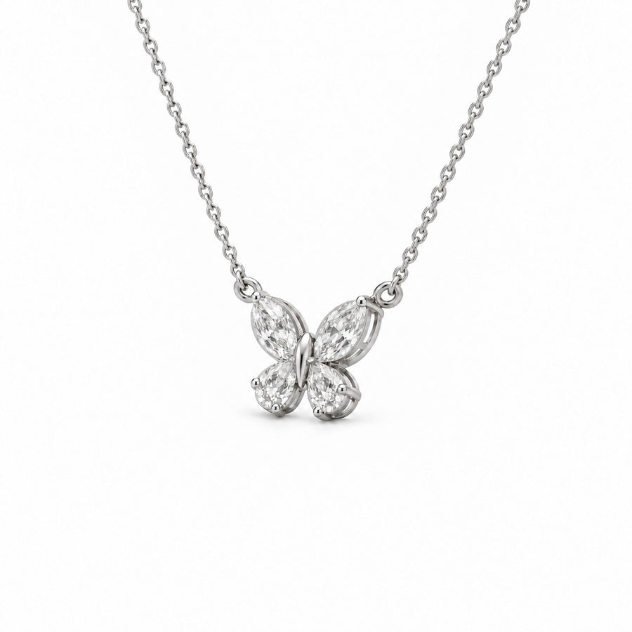 14K Gold Pear & Marquise Lab Diamond Butterfly Pendant 2.39 CTW