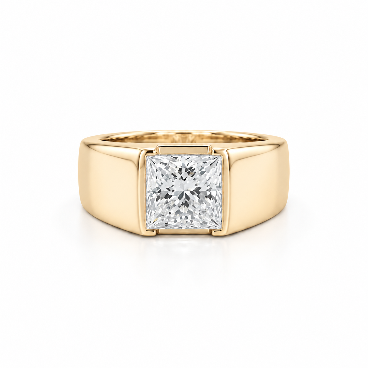 14K Gold Princess Cut Lab Diamond Men's Flush Set Ring 3.01 CTW