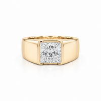 Thumbnail for 14K Gold Princess Cut Lab Diamond Men's Flush Set Ring 3.01 CTW