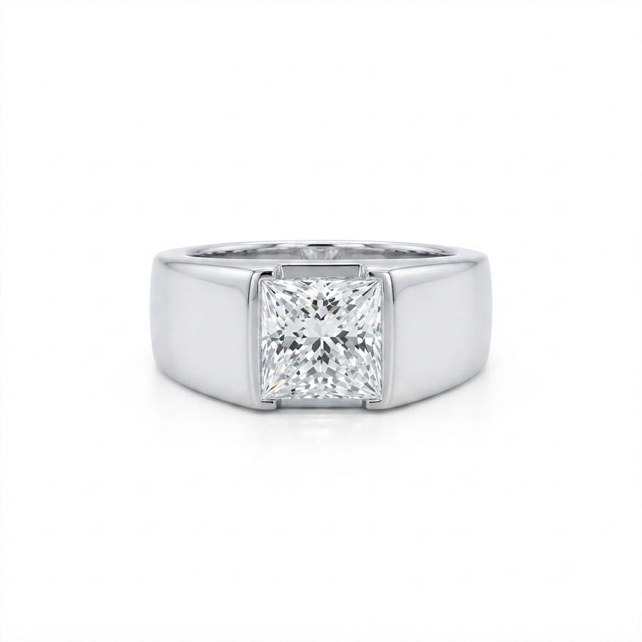 14K Gold Princess Cut Lab Diamond Men's Flush Set Ring 3.01 CTW