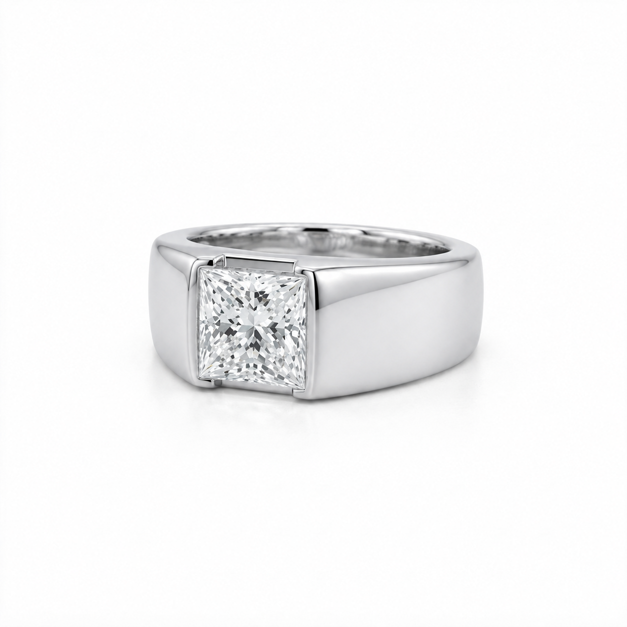 14K Gold Princess Cut Lab Diamond Men's Flush Set Ring 3.01 CTW