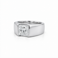 Thumbnail for 14K Gold Princess Cut Lab Diamond Men's Flush Set Ring 3.01 CTW