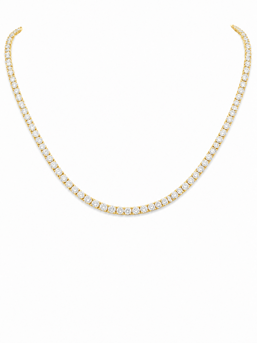14K Gold Round Lab Diamond Straight Line Tennis Necklace
