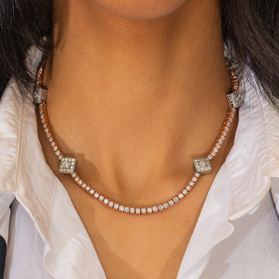14k Square Tennis Necklace 14.45ctw