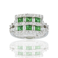 Thumbnail for 14k white gold diamond engagement ring with green princess cut