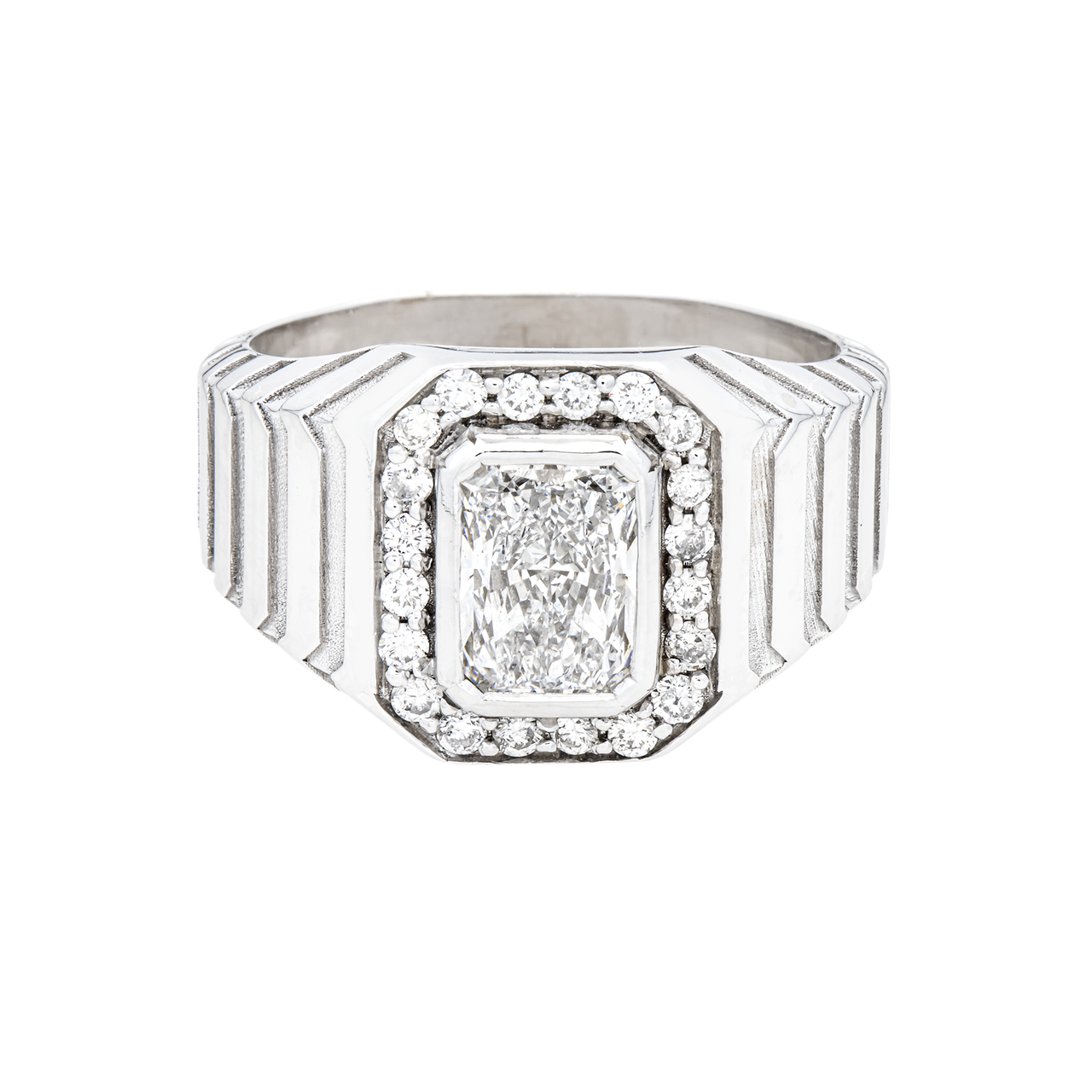 14K White Gold Lab Diamond Rolex-Style Men's Ring 3.30 CTW